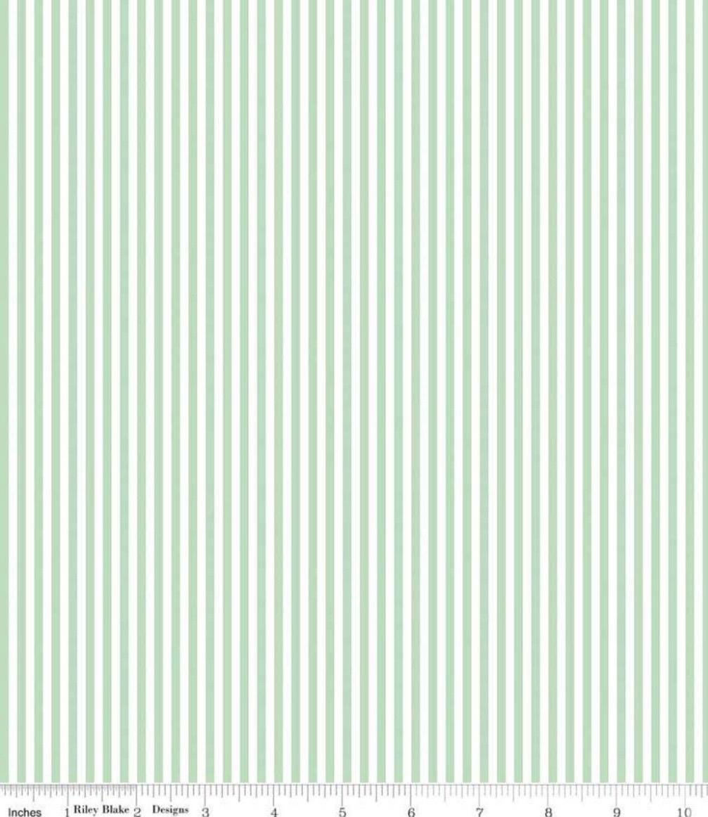 Mint green stripes cotton fabric, Riley Blake C495, Sewing-Quilting fabric, Cotton fabric by 1/2 yard
