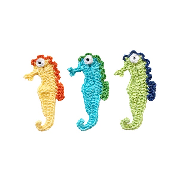 Crochet seahorse applique, Sew on appliques for baby, Crochet decoration, Crochet sea life applique, Crochet appliques for blankets