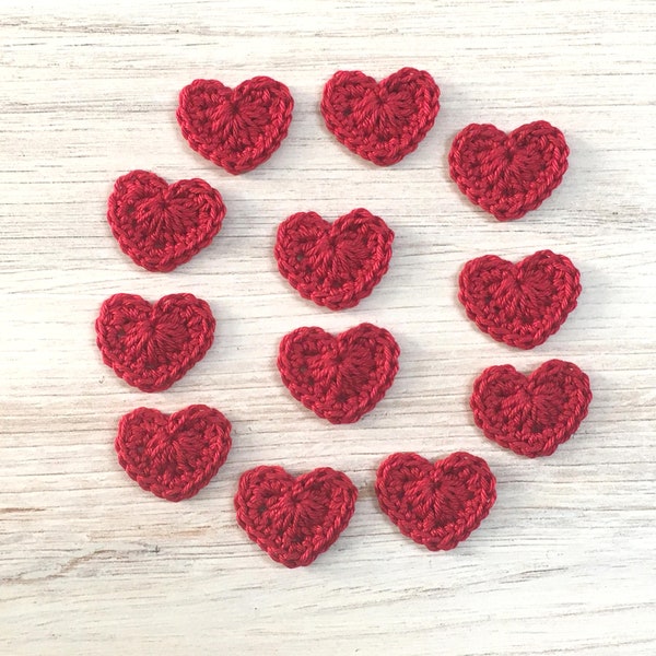 Crochet small heart applique 12 pcs 1 1/8” x 1” inches, Valentines applique, Sew on appliques for baby, Crochet decoration