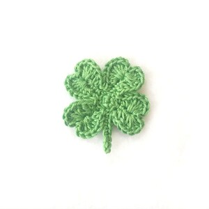 Crochet shamrocks 4 leaf size 2 1/8” x 2”, Crochet clover, St. Patrick's decor, Sew on appliques for baby, Crochet decoration