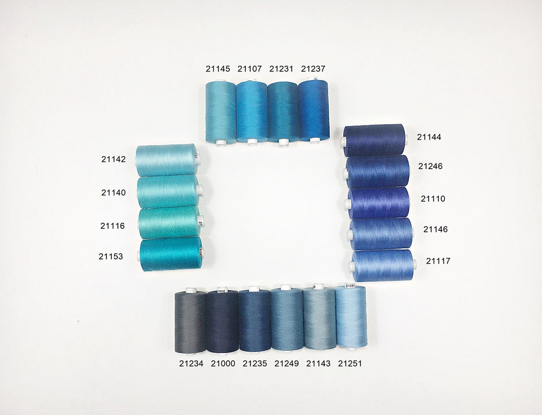 Sewing Thread 100% Cotton, 1200 Yards, Thread 50wt, Blue Shade, All ...