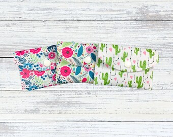 Faux leather flowers card wallet, Coin purse, Card holder wallet, Credit card holder, Gift card holder, Business card pouch