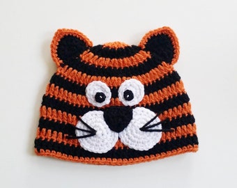 Crochet tiger hat, Halloween costume hat, Crochet hat kids, Crochet toddler hat, Crochet hat adult, Crochet baby hat