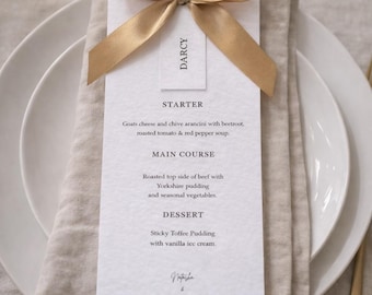 Personalised Wedding Menu with Bow & Name Tag