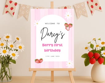 Beere erster Geburtstag Zeichen | Erdbeerparty-Geburtstagsschild l physisches Produkt | Beerensortiment
