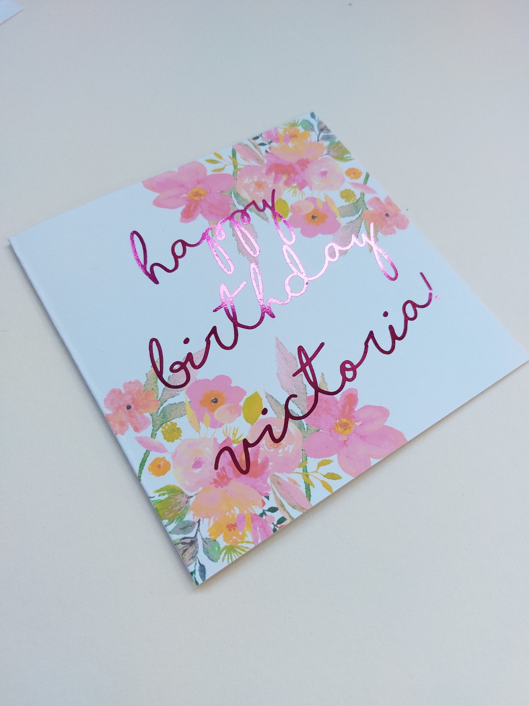 Pink Floral Happy Birthday Card Personalised Card Happy Birthday ...