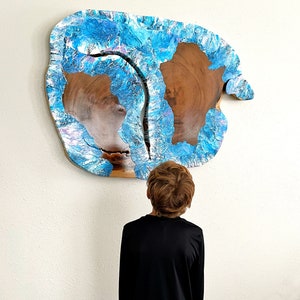 Fluid Art Wood Cross Cut - Wood Wall Art - Art Installation- Fluid Art - Acrylic Pour Art - Exotic Wood - Live Edge - Cross Cut