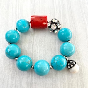Turquoise coral stretch bracelet, stretch turquoise coral bracelet, stackable bracelet