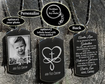 Personalized gift for Godparents for baptism, Godmother gift , Godfather gift, Necklace or key chain