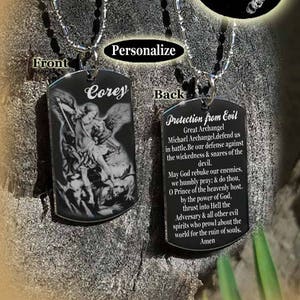 FindChic Dog Tags Personalized Necklace for Men with Silencer Custom Text  Engraved/Print Photo Military US Army ID Tag/Saint Michael Guardian Pendant