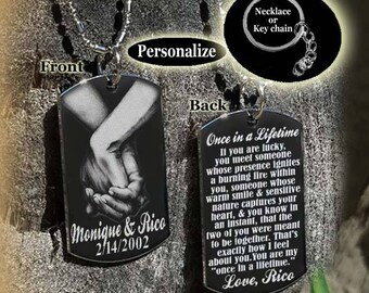 Valentines day gifts, Anniversary, Couples necklaces, Anniversary, Couples gift, Personalized Jewelry, Photo Engraved, Key Chain or Necklace