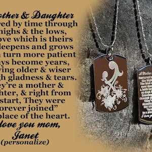 Mother & Daughter poem Dog tag Necklace, Mother&#39;s Day gift, Engraved Dog Tag, Necklace, Key chain