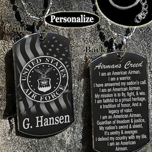 Air force personalized key chain or necklace | Airman's creed | Soldier going away deployment | Air force gifts |