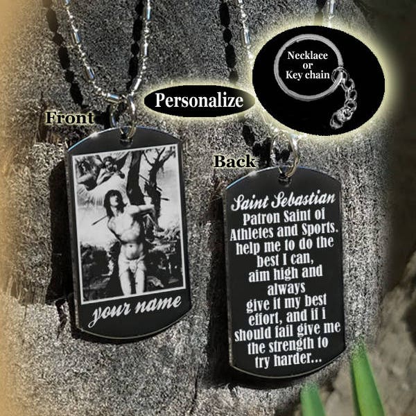 St. Sebastian, Patron of Athletes, Patron athletes, Patron saint, Gifts for athletes, Saint Necklace, Saint Key chain, Personalized gift