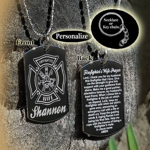 Firefighters Wife Prayer , Firefighters wife gift, Firefighters wife, Fire Wife, Fireman Wife gift, Wife of Firefighter, Dog tag Necklace