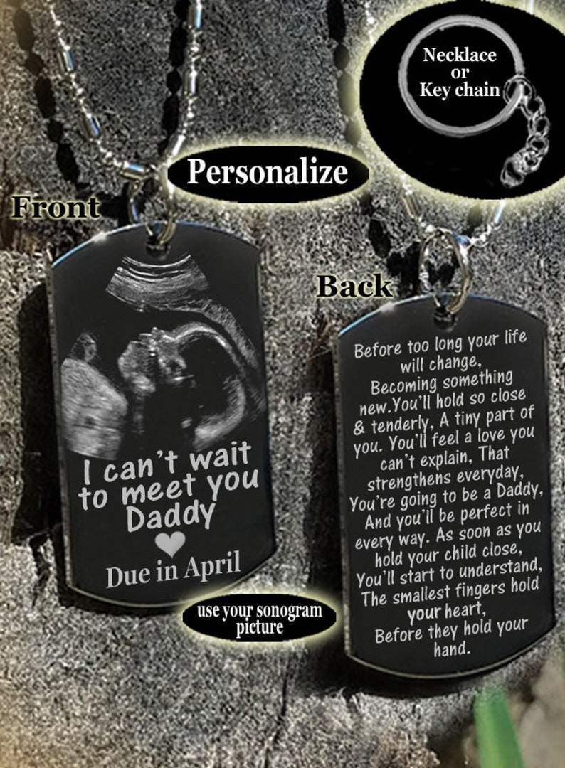 New Baby Sonogram gift Necklace or Key Chain with poem I can't wait to meet you Daddy, Mommy, Grandma & Grandpa image 1