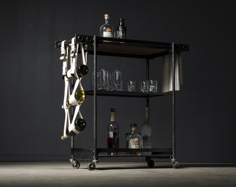 Rolling Bar Cart, Industrial Liquor Cabinet