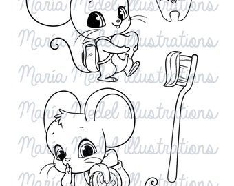 Ratoncito Perez set- DIGITAL STAMP SET for scrapbook, cardmaking, adult and kids colouring, planner decoration, crafts