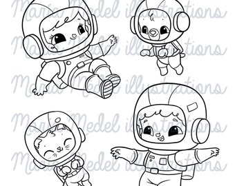 ASTRONAUTAS- set de sellos digitales para scrapbooking, cardmaking, manualidades infantiles, etc.