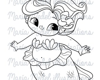 Curvy Mermaid 2. Digi stamp for Card making, Scrap booking, coloring page.Perfect for Spring crafts, Mermay crafts