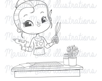 CRAFTY GIRL- digi, sello digital, digital stamp for scrapbooking, card making, quarantine crafts