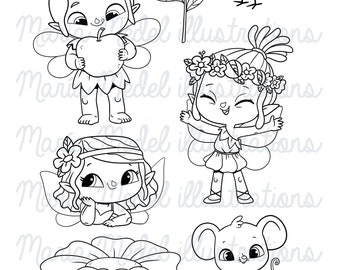 Fairy kids set- DIGITAL STAMP SET for scrapbook, cardmaking, adult and kids colouring, planner decoration, crafts