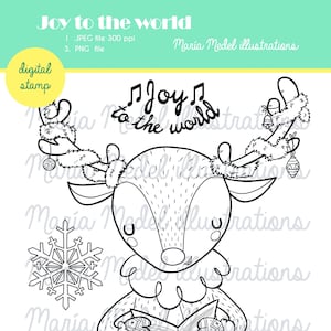 SINGING REINDEER. Christmas Digi stamp bundle. Scrap booking, card making, coloring page, Christmas crafts. image 1