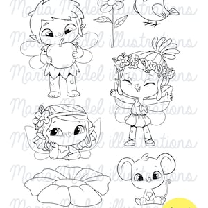 Fairy kids set- DIGITAL STAMP SET for scrapbook, cardmaking, adult and kids colouring, planner decoration, crafts