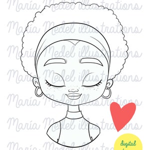 AFRICAN GIRL digi stamp for Scrap booking, card making, adult coloring, Planner, Valentine's, Galentine's, Besties image 1