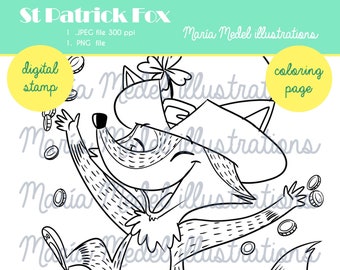 ST PATRICK FOX- coloring page + sigital stamp for scrapbooking