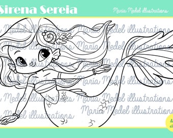 Sirena Sereia. Sello Digi para la fabricación de tarjetas, reserva de chatarra, página para colorear. Perfecto para manualidades de primavera, manualidades de Mermay