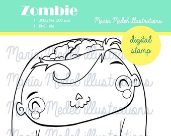 Sello digital de Cute Zombie para scrapbooking, fabricación de tarjetas, manualidades para niños.  Descarga instantánea.  Uso personal