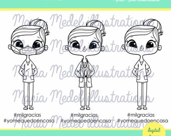 personal sanitario (chicas)- digital stamps for #stayathome, #quédateencasa projects, quarantine diary, thank you tags,