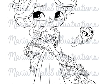 Rapunzel- DIGITAL STAMP SET for scrapbooking, cardmaking, coloring page, no line coloring technique, planner decoration