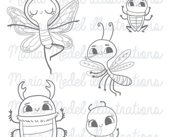 CUTE BUGS 1- set de sellos digitales para scrapbooking, cardmaking, manualidades infantiles, tatuaje temporal...