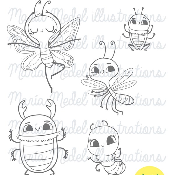 CUTE BUGS 1- digital stamp set for scrapbooking, cardmaking, kids crafts, temporary tattoo...
