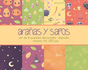 ARAÑAS Y SAPOS- basic papers for scrapbooking, watercolor effect, A4, 300 dpi