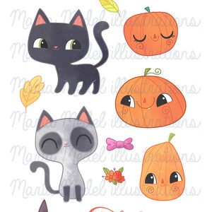 CATS AND PUMPKINS- printable die cuts for scrapbooking, cardmaking, planner sticker, fall journal, no-line coloring, kids crafts