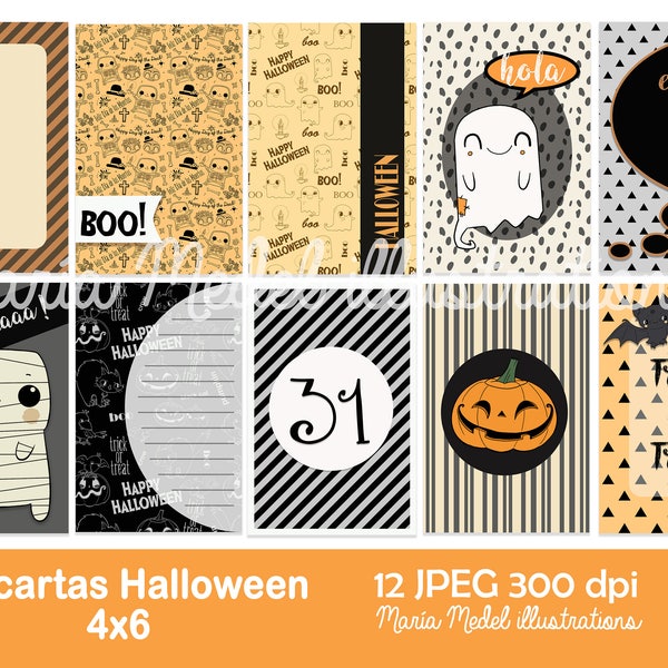 Printable journaling cards o tarjetas project life de Halloween en  ESPAÑOL- 10 tarjetas