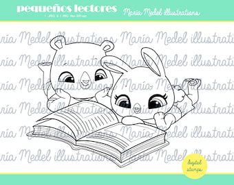 LITTLE READERS- digi, sello digital, digital stamp for scrapbooking, card making, Book Day crafts