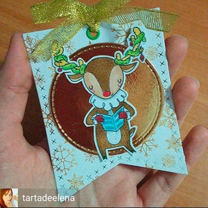 SINGING REINDEER. Christmas Digi stamp bundle. Scrap booking, card making, coloring page, Christmas crafts. image 3