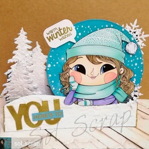 WINTER GIRL. Digi Stamp set for Scrap booking, Card making, Coloring page. Winter and Christmas crafts image 2