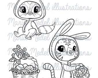 Happy Easter! -DIGITAL STAMP set for scrapbook, cardmaking, adult and kids colouring,Easter projects
