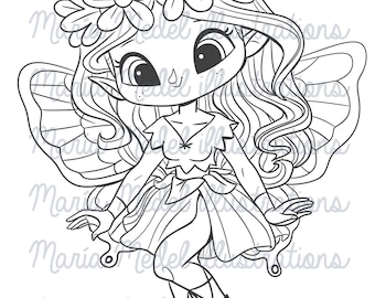 cute fairy- digital stamp for scrapbooking, coloring page