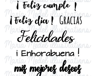 FRASES BUENOS DESEOS español- digi stamp set para scrap booking, card making, manualidades