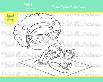 summer girl 2- digital stamp for scrapbooking, cardmaking- coloring page