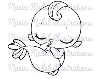 Baby Num. Digi stamp set for Card making, Scrap booking, coloring page.Perfect for Spring crafts, Mermay crafts,