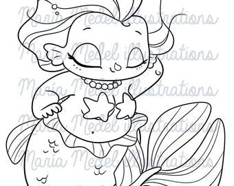 Curvy Mermaid 1. Digi stamp for Card making, Scrap booking, coloring page.Perfect for Spring crafts, Mermay crafts