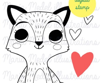 cute little fox digital stamp for scrap booking, card making.  Valentine's love, Valentine's card, Galentine's card, Besties card