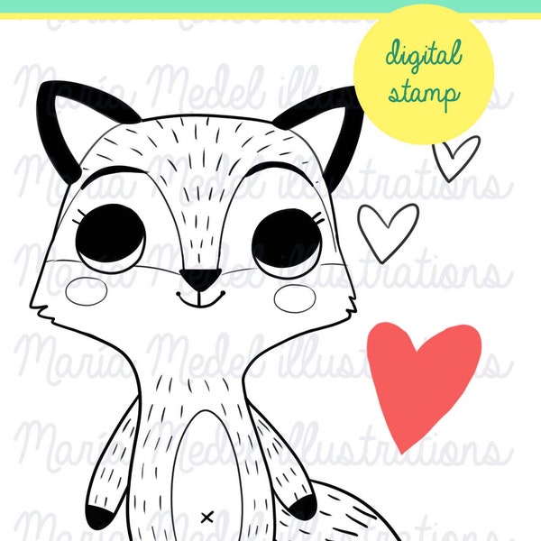 cute little fox digital stamp for scrap booking, card making.  Valentine's love, Valentine's card, Galentine's card, Besties card